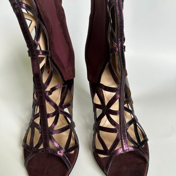 Givenchy Birdcage Cut Out Ankle Boots Burgundy Heels 38.1/5 - Picture 1 of 8